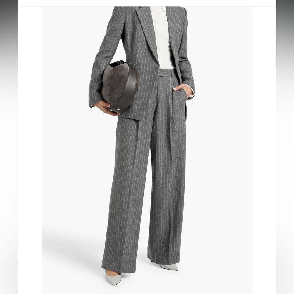 NWOT $590 Another Tomorrow Wide Leg Wool pinstriped flannel pants Trousers 38